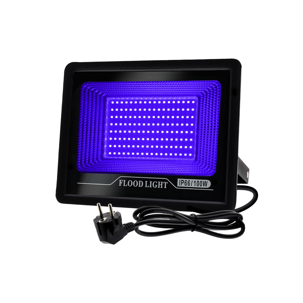 Cross-border led purple light floodlight 395nm100W haunted house bar fluorescent detection uv glue curing indoor IP66 lamp Item Picture