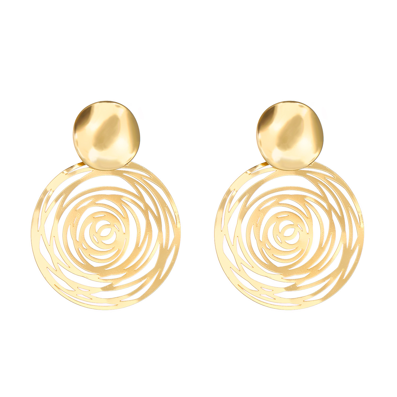 Cross-border hollowed-out butterfly geometric earrings, women's ins style, exaggerated European and American temperament, alloy round and square stud earrings Item Picture