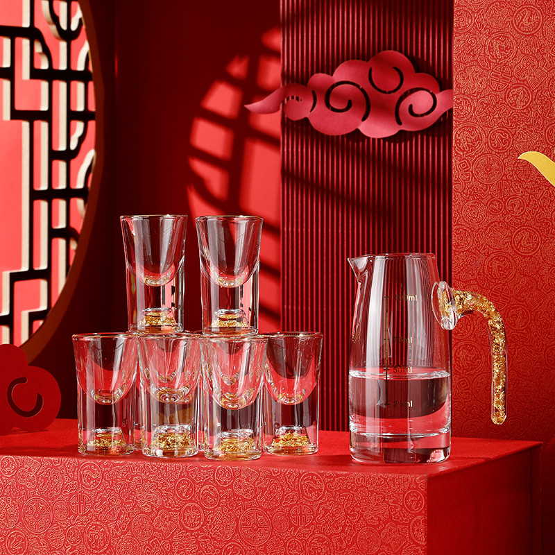Glass white spirit cup, wine set, Xiangyun gift box 2 liang wine vessel, wine cup, Qinglian small wine cup, white spirit bullet cup set Specification drawing