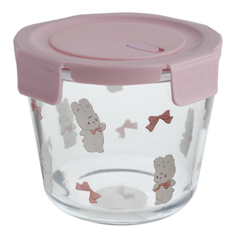 Bolimei Bow Rabbit Glass Food Preservation Bowl, heat-resistant glass bowl with lid seal, girlish heart glass bowl Item Picture