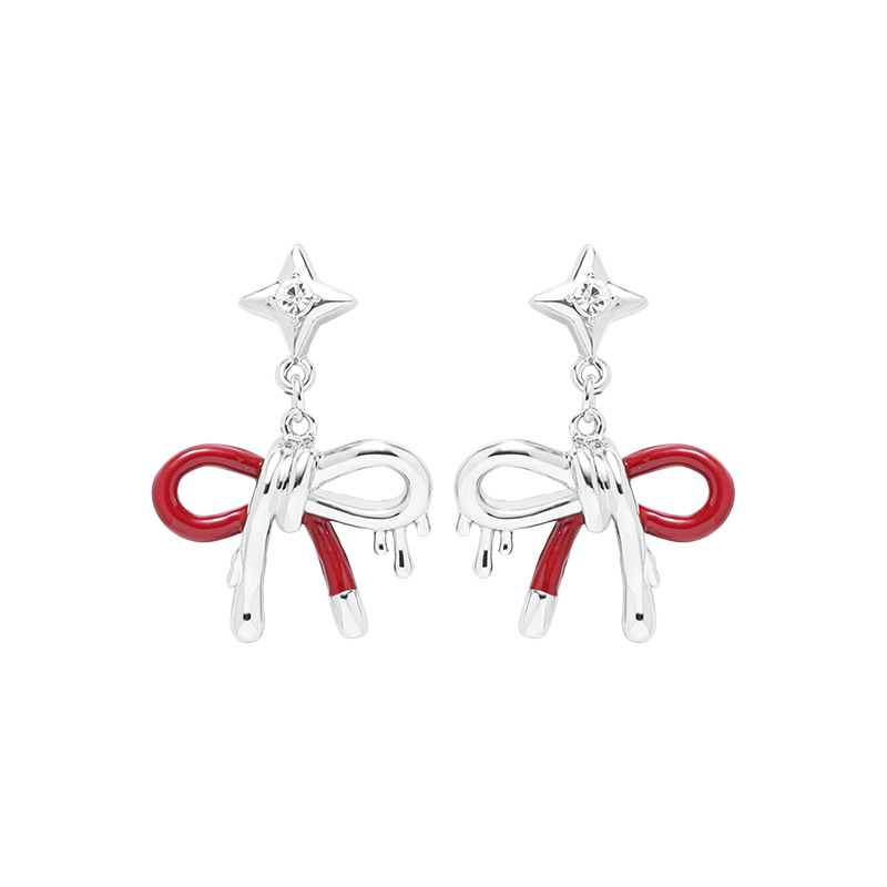 Angola red bow earrings 925 Autumn/Winter High-end stud earrings wholesale simple style French retro earrings for women Item Picture