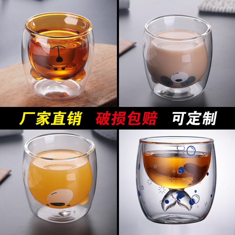 Double-layer heat-resistant little bear cup, glass cup, cute cartoon little bear inner liner, gift cup, water cup, transparent glass cup Application Scenario