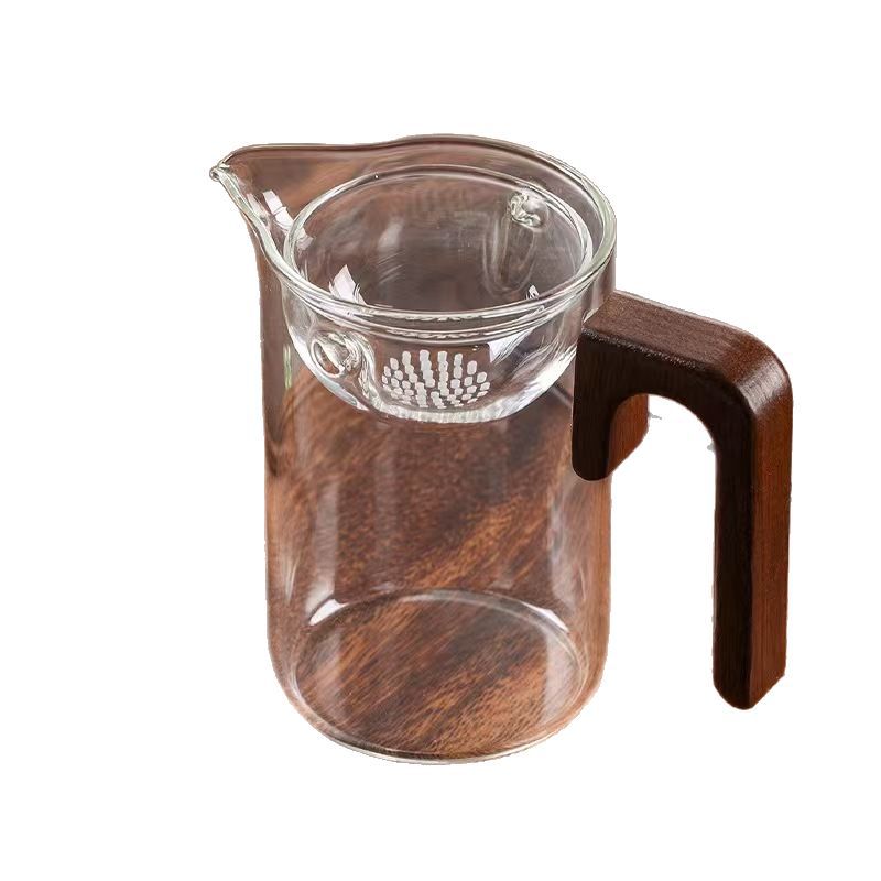 Household high borosilicate glass high-temperature resistant integrated tea tray tea dispenser, office color square handle tea distribution fair cup Item Picture