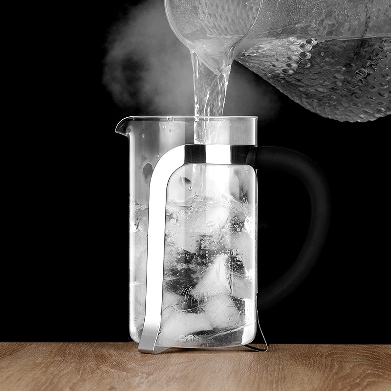 Household use press, high borosilicate glass French filter press, milk whisker, coffee maker, tea-water separator, and tea brewer details Picture