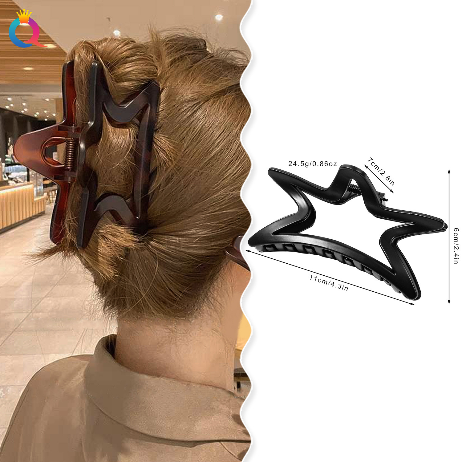 Wholesale of Qiyue Cross-border frosted large irregular-shaped star hair clips, high-end updo hair clips, shark clips and hair accessories details Picture