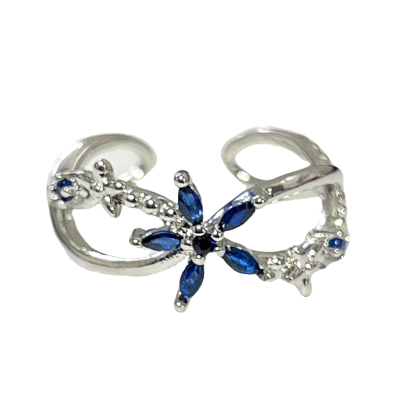Snake-shaped zodiac year light luxury full diamond open ring, women's fashion, flower fashion, cold style, niche design index finger ring Item Picture