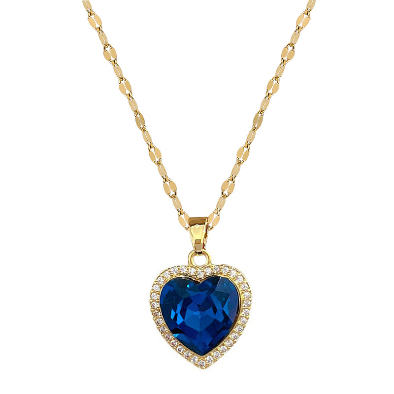 【 Titanium Steel 】 Full diamond heart, light luxury, elegant and luxurious. Full diamond necklace, versatile collarbone chain for female Internet celebrities, titanium steel chain Item Picture