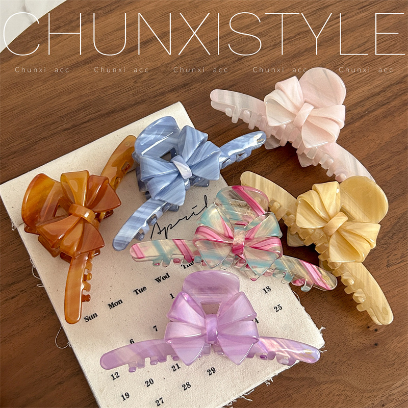 YD's new acetic acid Heavy Industry bow large scratch clip for women, high-end hairpin, shark clip headwear at the back of the head Specification drawing