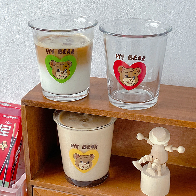 Wholesale of Bolimei cold brew coffee cups, glass cups, breakfast cups, cute bear cups, water cups, and girlish hearts full figure
