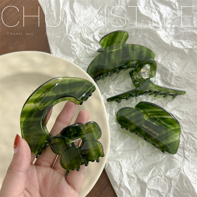 Fresh water ripple green hair clip, creative and cute little flower grabbler, back of the head, updo acrylic shark clip for women's hair accessory Specification drawing