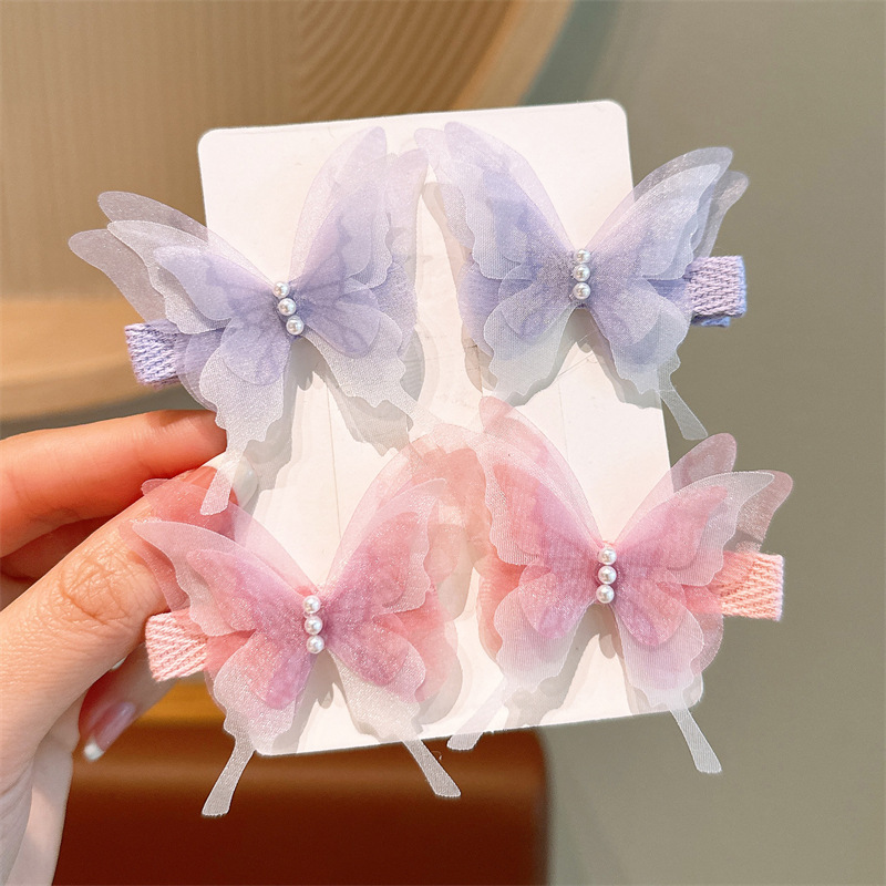 Mesh super fairy butterfly hair clip, children's gradient phoenix-tail butterfly sweet ancient-style hair accessory, Hanfu side clip hair accessory details Picture