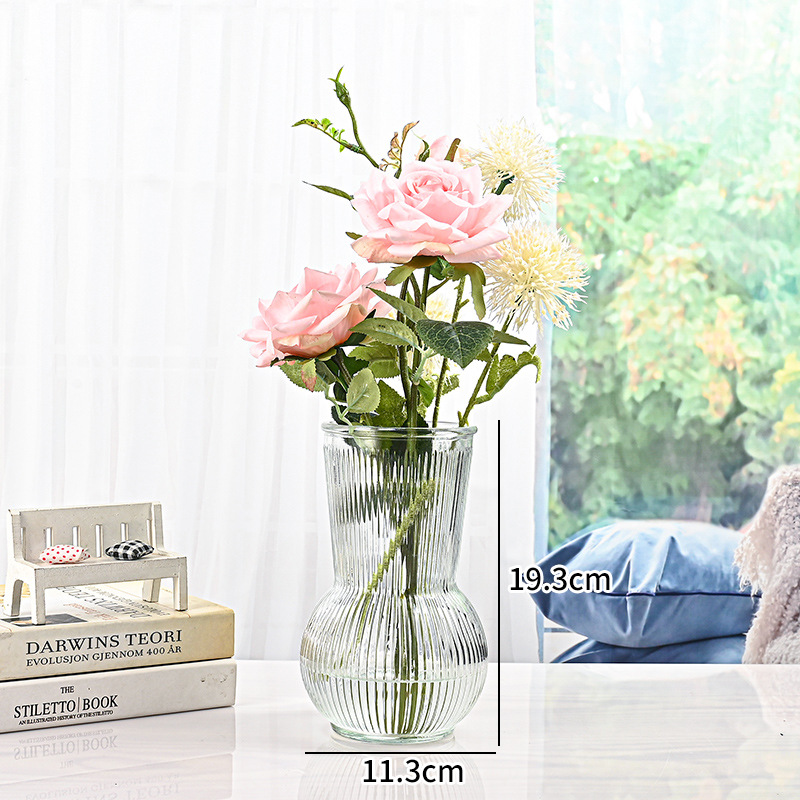Transparent flower arrangement vase, glacier pattern Nordic ins glass vase, large-diameter hydroponic lucky bamboo lily, living room decoration Application Scenario