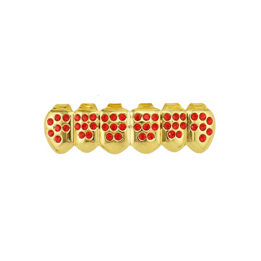 European and American hiphop glossy single hip-hop braces, single color diamond glossy braces, decorative color diamond set, Vampire gold braces Application Scenario