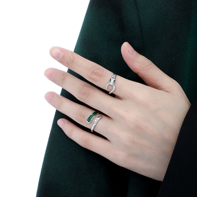 A niche design sense zircon Slytherin Snake House open ring for women on Instagram, with a cold and unique style, trendy and cool food ring details Picture