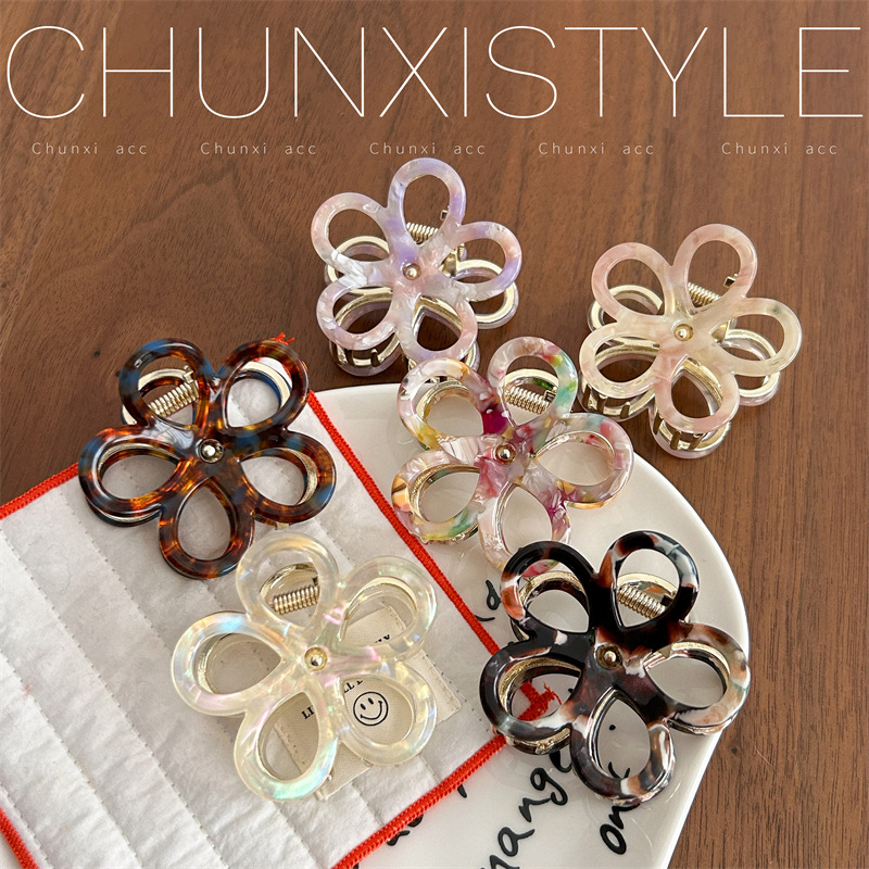 Acetic acid flower clip, small hairpin, women's back head, high-end clip headwear, semi-tied hair, 2025 new style, high-end details Picture