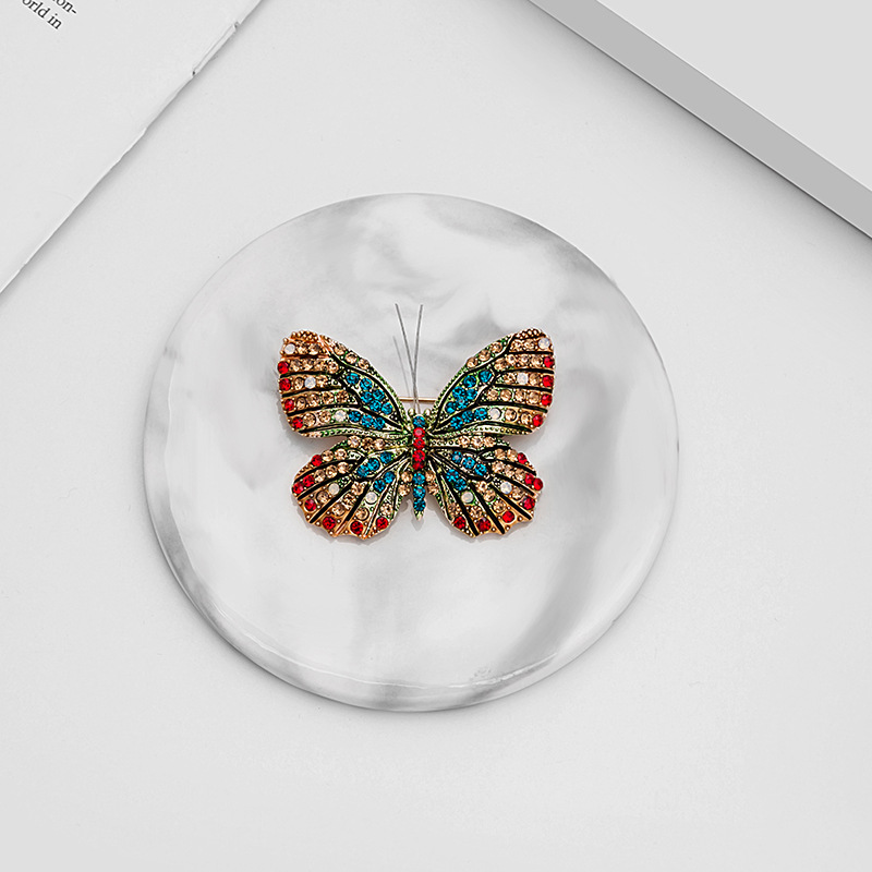 European and American court-style retro oil drip enamel inlaid with colorful diamonds alloy butterfly brooch, insect and animal brooch, brooch for export Specification drawing