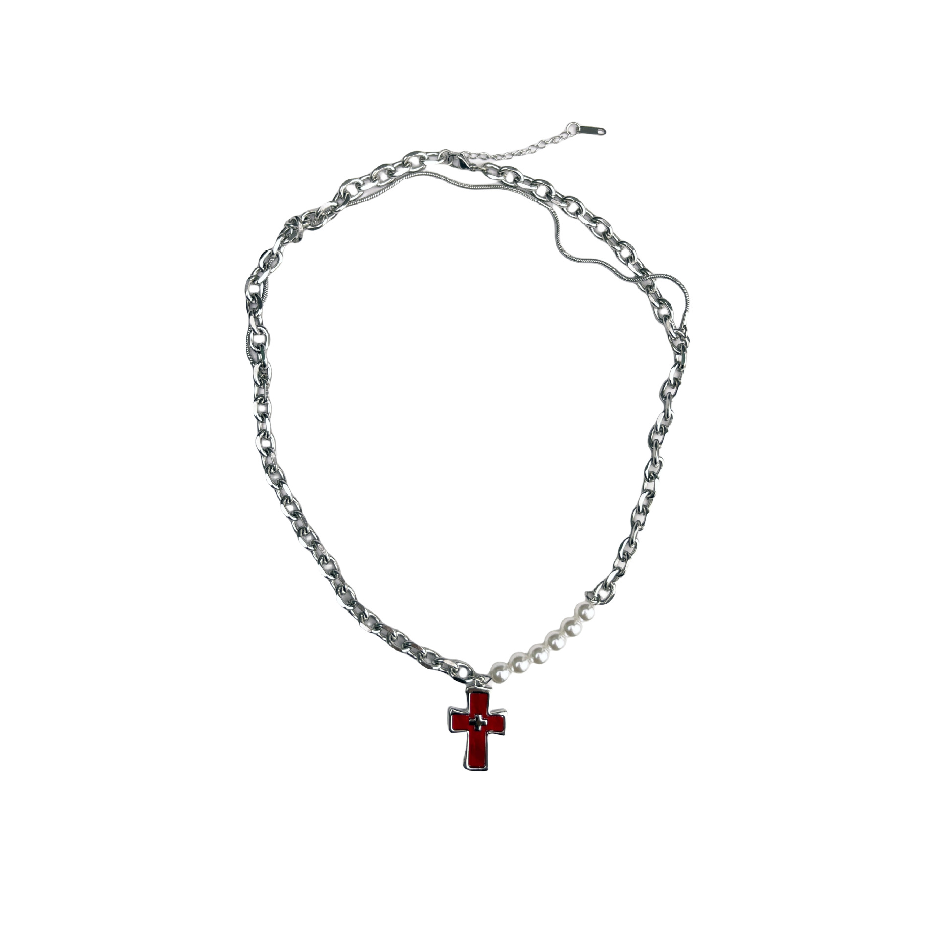 Wholesale of new cross-border European and American pearl cross necklaces, niche and fashionable titanium steel pendant necklaces and collarbone chains Item Picture
