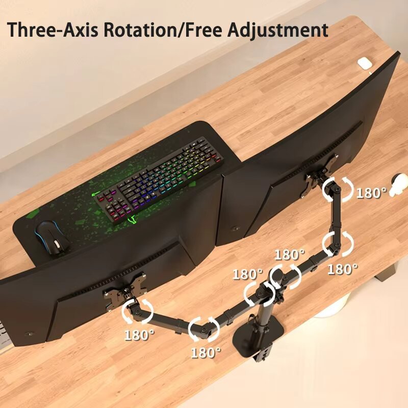 Dual-screen monitor stand, left and right up and down, multi-screen laptop height-increasing stand, no need for drilling, one drag two bases details Picture