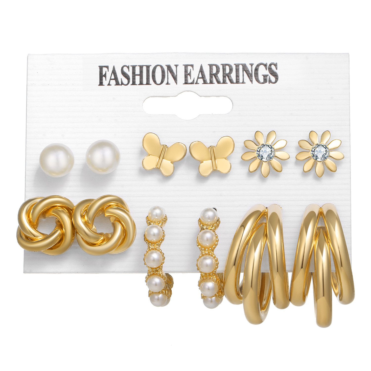 A 6-piece set of cross-border earrings from Europe and America, a creative, simple and retro heart-shaped star chain stud set from the Korean jewelry world Application Scenario