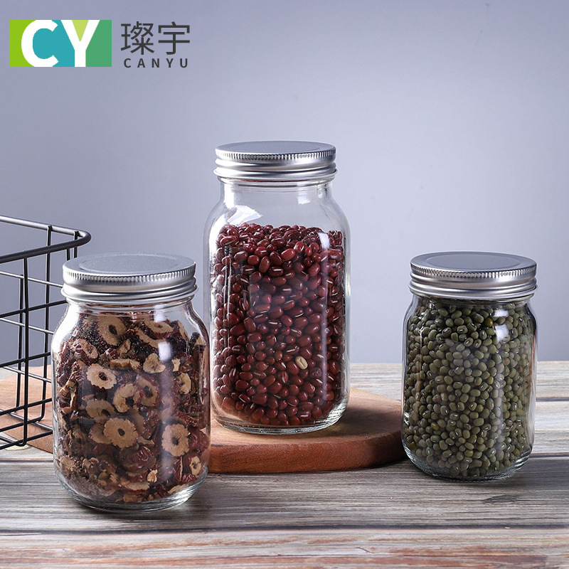 Round-bottomed glass bottles, sealed jars with LIDS, jars for chili sauce, lemon paste, honey jam, 750ml, 500ml full figure