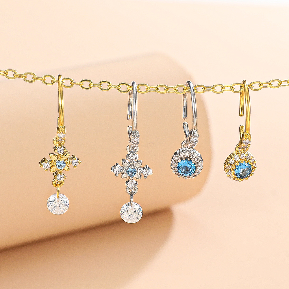 New European and American diamond-encrusted heart-shaped butterfly nose ring and nose decoration creative star moon lightning pendant nose ring piercing accessory Specification drawing