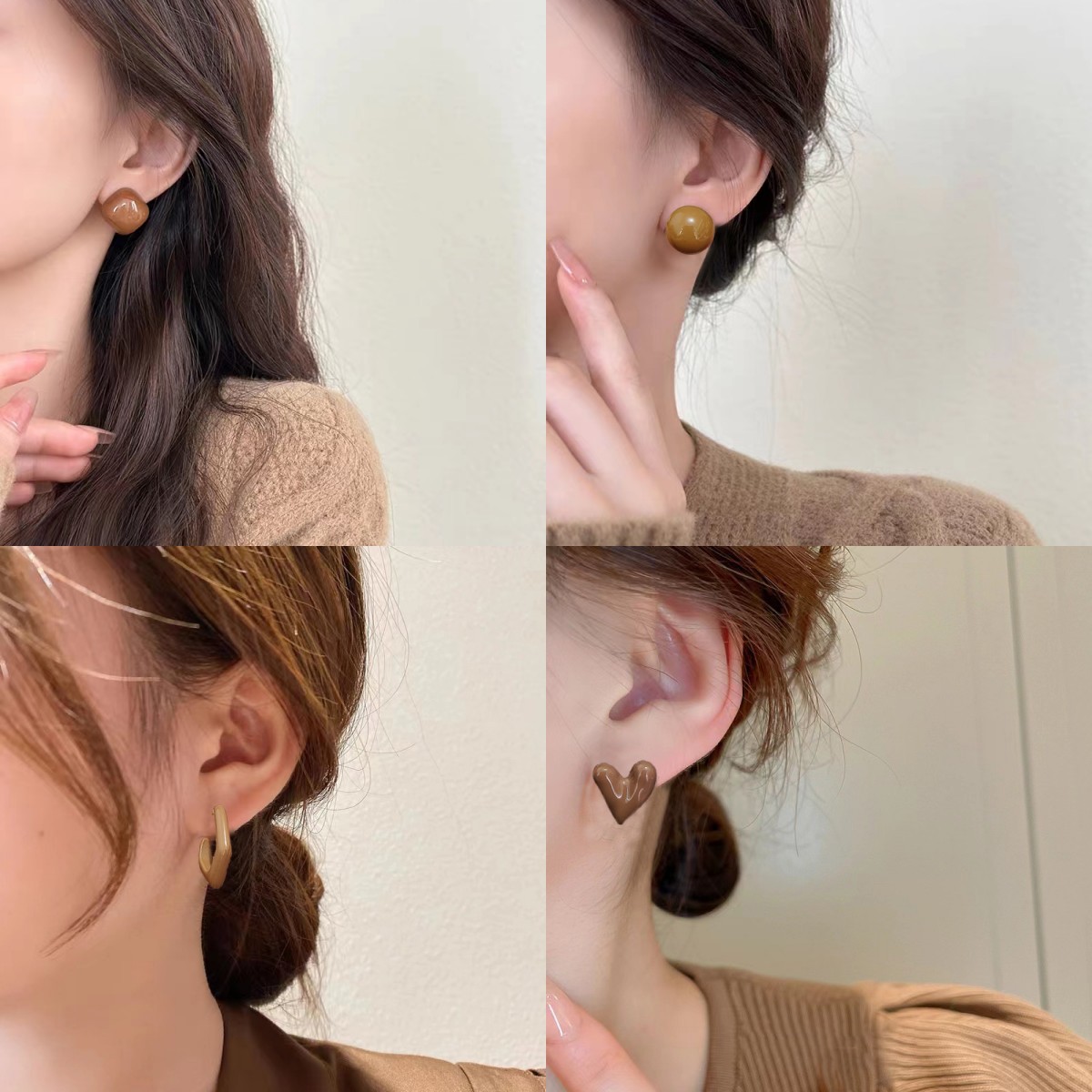 Maillard color series ~ New autumn and winter bestseller stud earrings for women, a niche, versatile, high-end and simple design earpiece on Instagram full figure