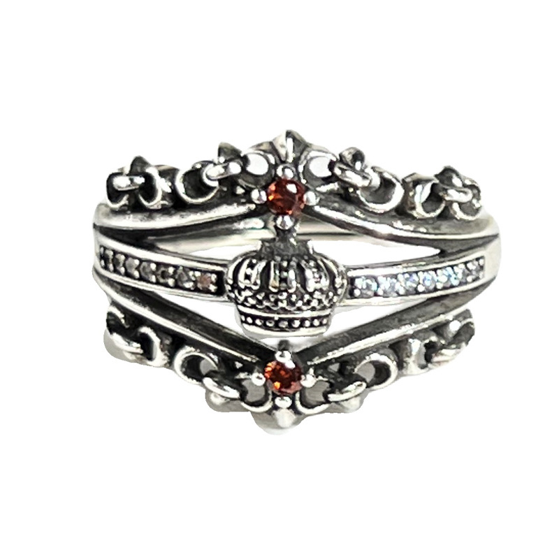 European and American retro aged iris flower personalized open ring, androgynous punk simple crown couple ring, cool and trendy Item Picture