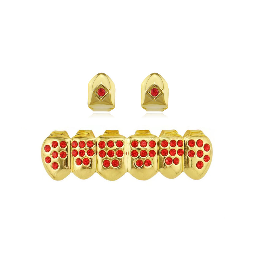 European and American hiphop glossy single hip-hop braces, single color diamond glossy braces, decorative color diamond set, Vampire gold braces Specification drawing