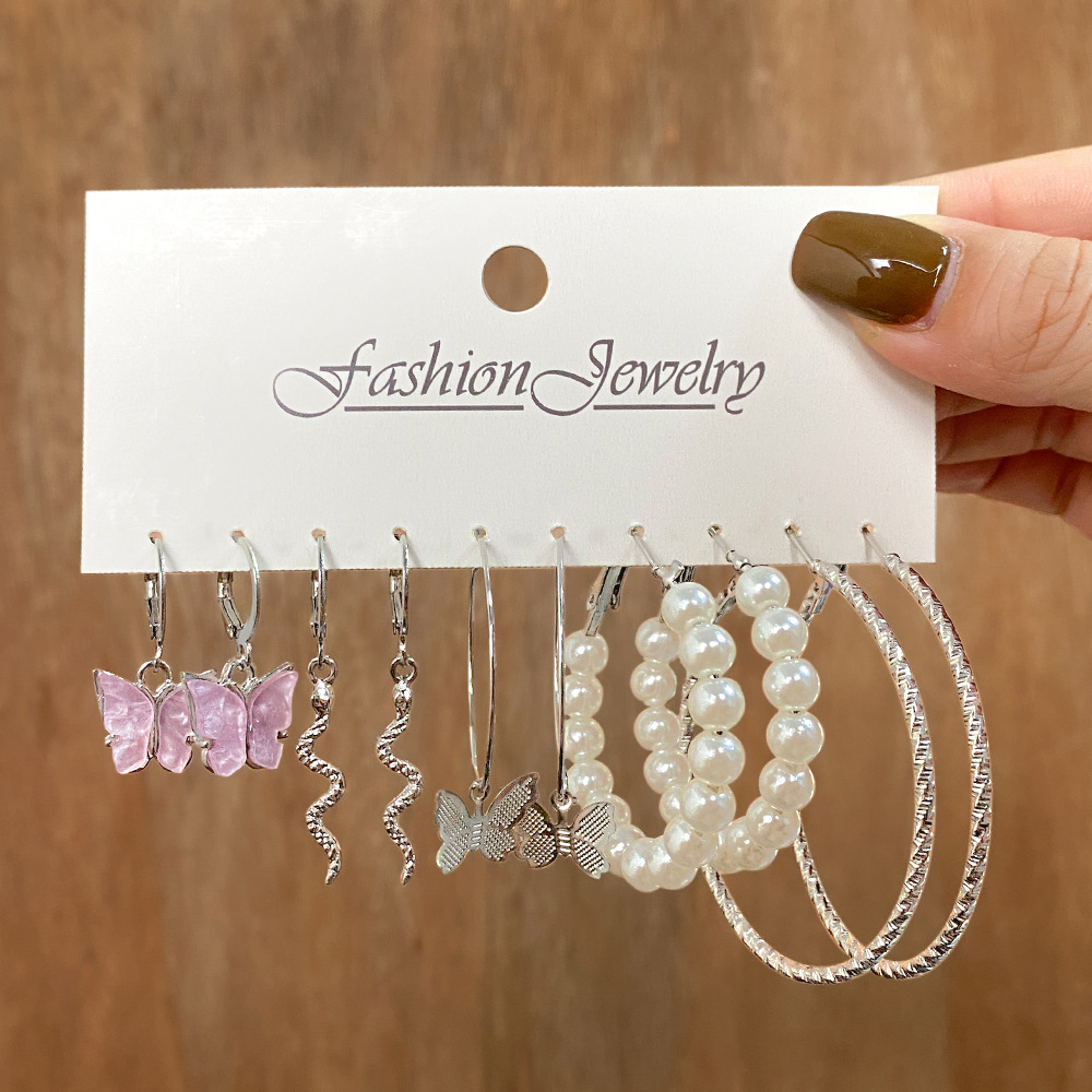 Korean jewelry World Cross-border alloy earring set with diamond stud earrings, creative and simple acrylic butterfly snake pendant 1266 Specification drawing