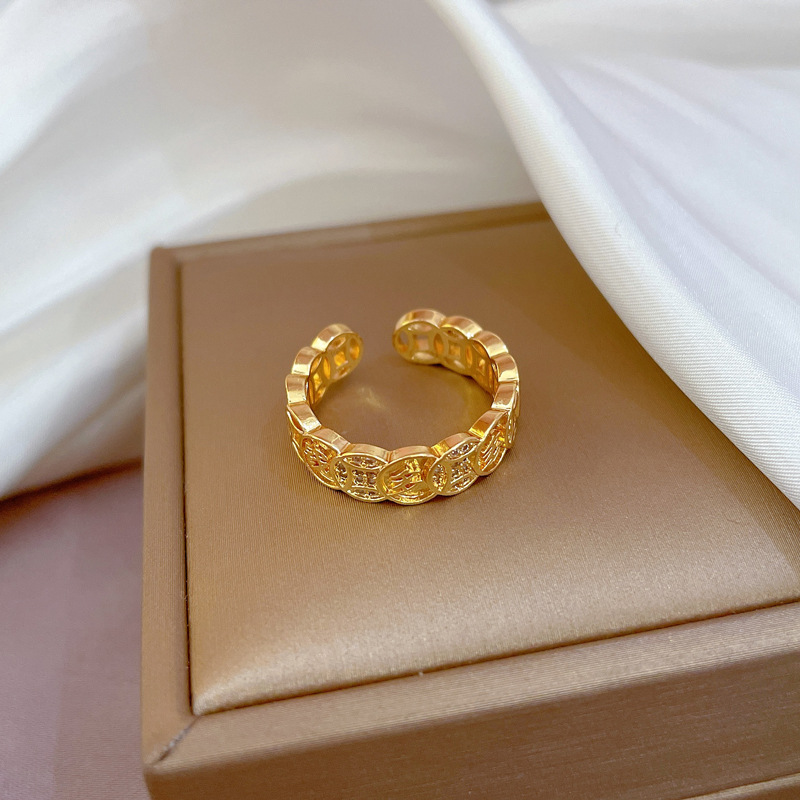 【 Real Gold 】 Couple rings, women's Instagram trendy and luxurious adjustable open ring, cold and unique style index finger ring Specification drawing