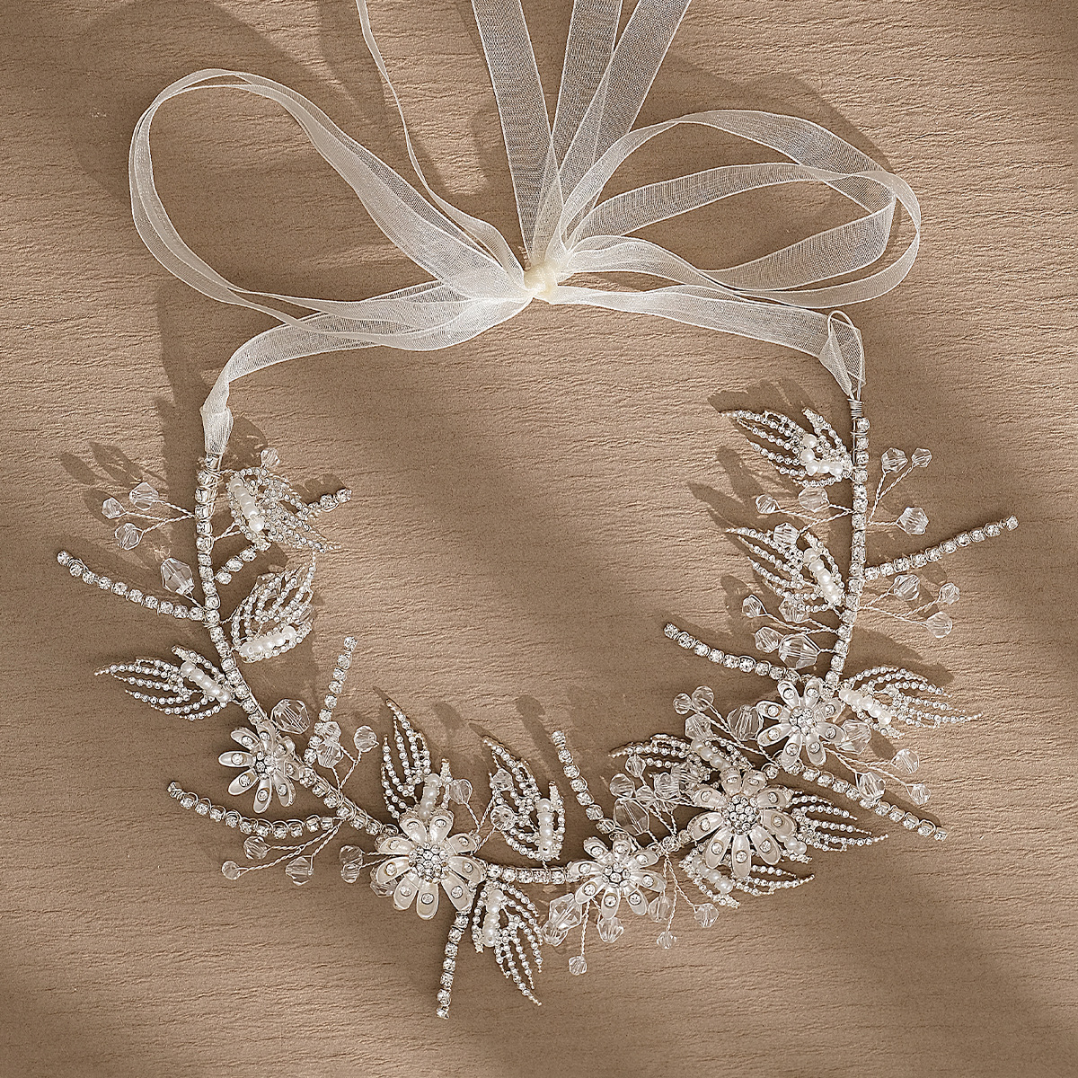New Chinese-style Xiuhe ancient-style hair accessory, women's forest-themed floral crystal handcrafted headband, versatile braided water diamond bridal hair band Specification drawing
