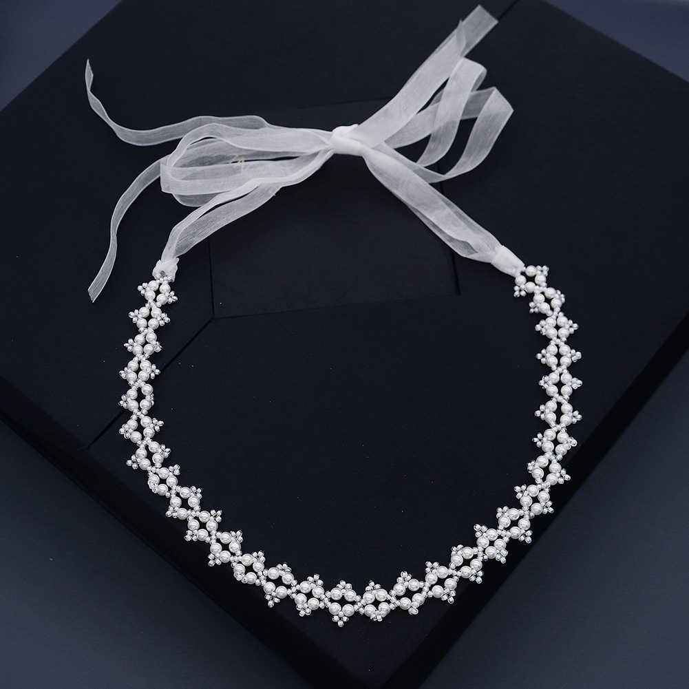 Sweet headwear, forest-style ethereal ribbon collarbone chain, niche design necklace internet-famous pearl hair band full figure