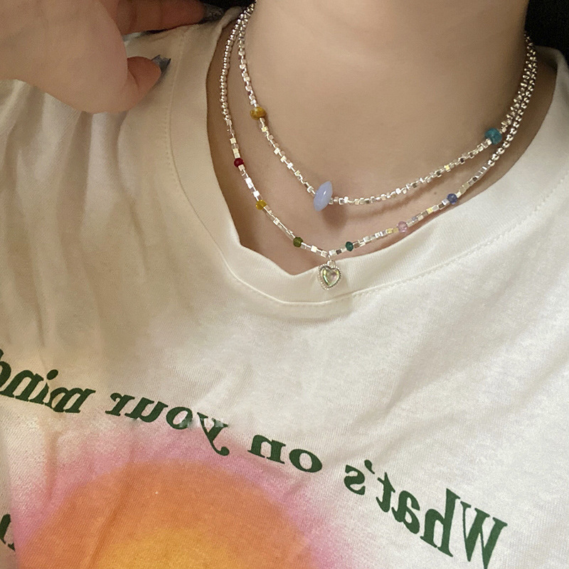 A few pieces of broken silver necklace for women, 2023 new style geometric irregular spliced heart-shaped collarbone chain, a popular neckchain accessory details Picture
