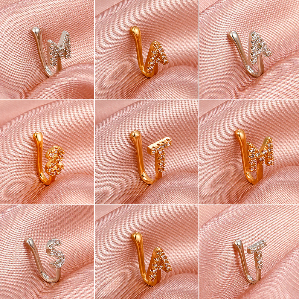 Aliexpress non-perforated nose stud, cross-border copper inlaid zircon 26-letter U-shaped nose clip and nose ring piercing decoration from Europe and America details Picture