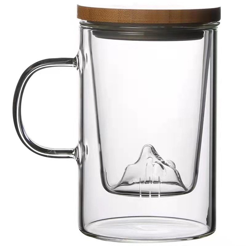 Customized heat-resistant glass flower tea cups, transparent household water cups, thickened tea-water separation office filtration tea cups Item Picture