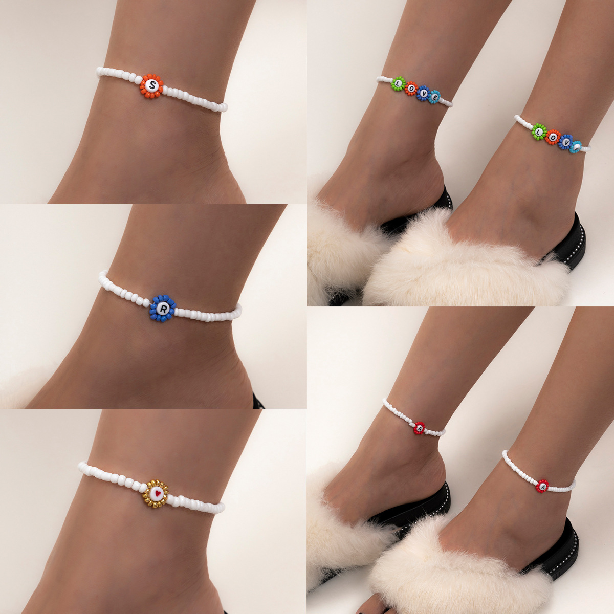 Pastoral color rice bead letter necklace bracelet, simple acrylic letter beaded necklace, cross-border from Europe and America details Picture