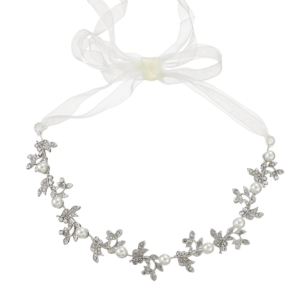 Wholesale of cross-border wedding headwear from Europe and America, including alloy leaf soft chain hair bands, handcrafted pearl hair bands, headbands and wedding accessories Item Picture
