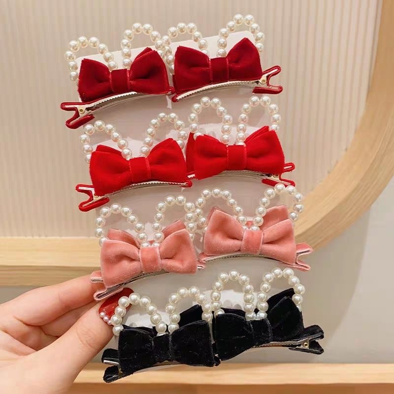 New baby headwear for girls with three-dimensional pearl ears, sweet princess, bangs and hairpins, New Year side clips Specification drawing