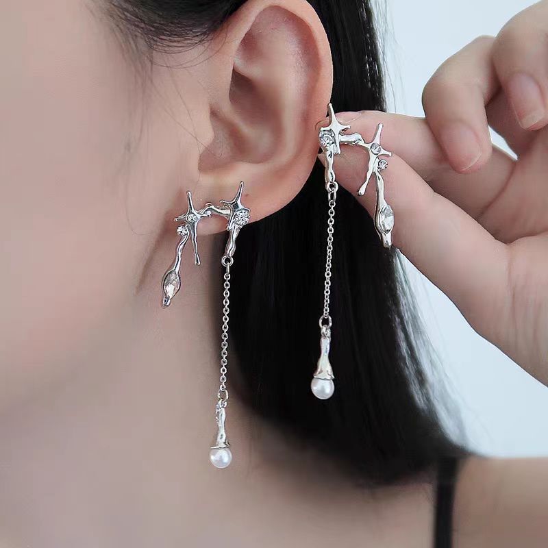 In 2025, a trendy and elegant style with sweet and cool stud earrings and a cold style, as well as fashionable and individual star-shaped tassel earrings full figure