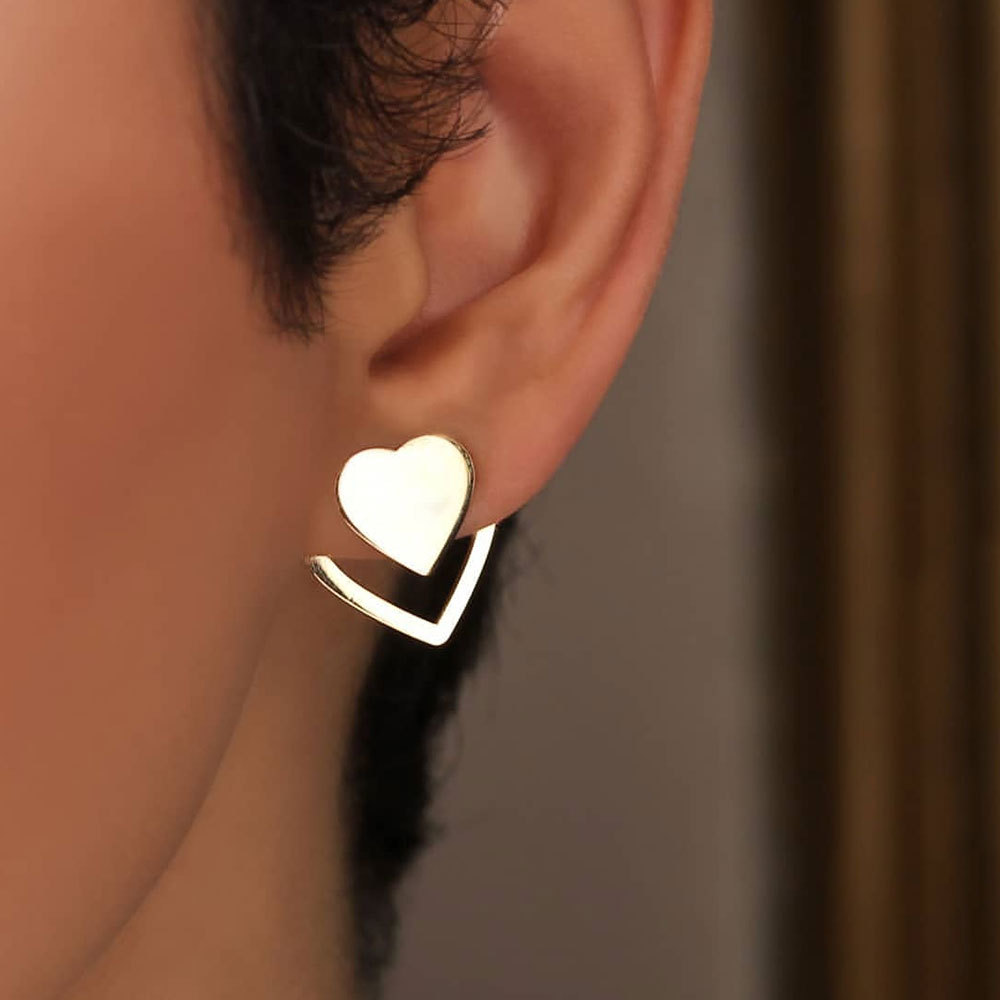 New European and American style earrings, simple double-layer heart-shaped stud earrings, cold style heart-shaped earrings, personalized and versatile cross-border earrings full figure