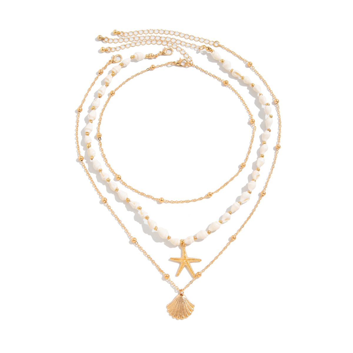 European and American cross-border jewelry simple starfish shell pendant necklace vacation-style pearl string collarbone chain Item Picture