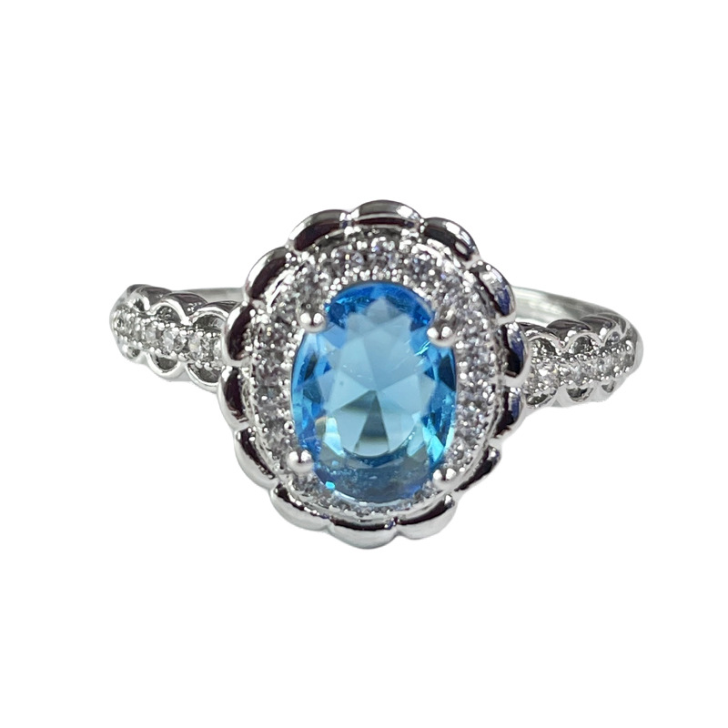A niche aquamarine zircon light luxury individual temperament open ring for women on Instagram, with a cold style and exquisite fashion ring trend Item Picture