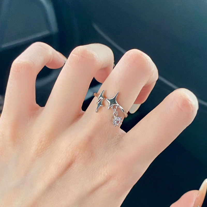 A light luxury and fashionable starry sky open ring, a sweet and cool girl, an Instagram cold style, a niche design, and a high-end ring details Picture