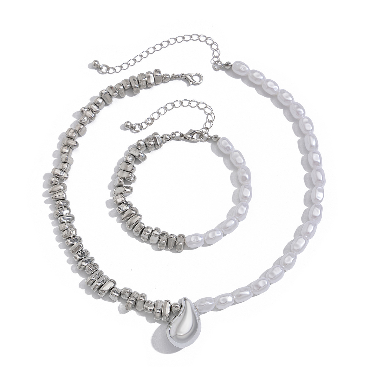 Irregular CCB imitation pearl set necklace from Europe and America, geometric alloy comma collarbone necklace Item Picture