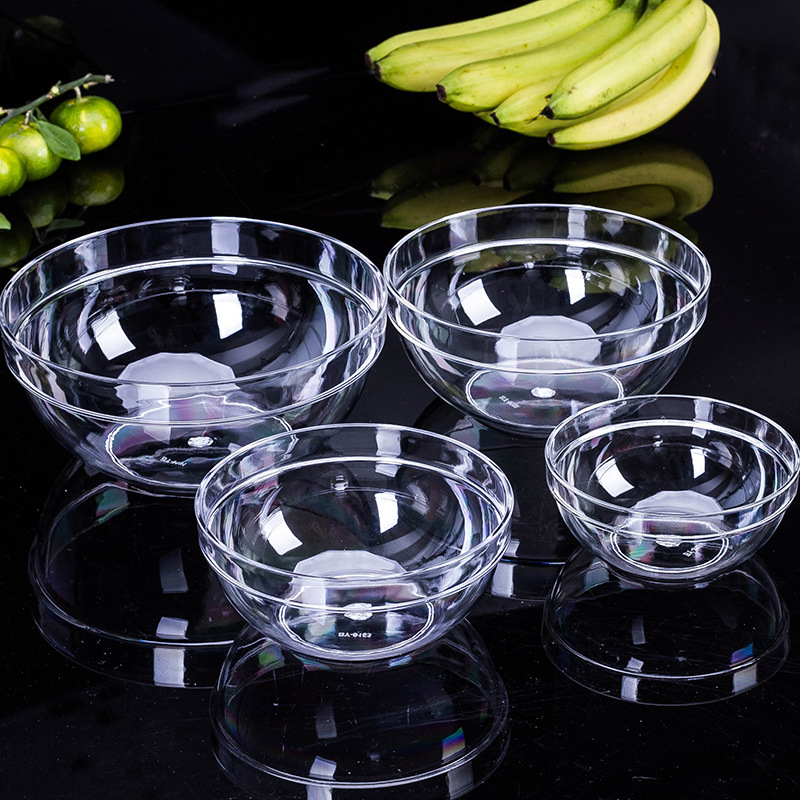 Transparent vegetable and fruit salad bowl, plastic round acrylic restaurant tea bowl, durable salad basin, slanted bowl Application Scenario