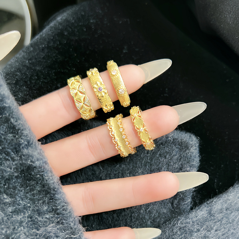 Retro lace brushed geometric, simple and high-end, exquisite open ring, women's fashionable, light luxury and cold style index finger ring details Picture