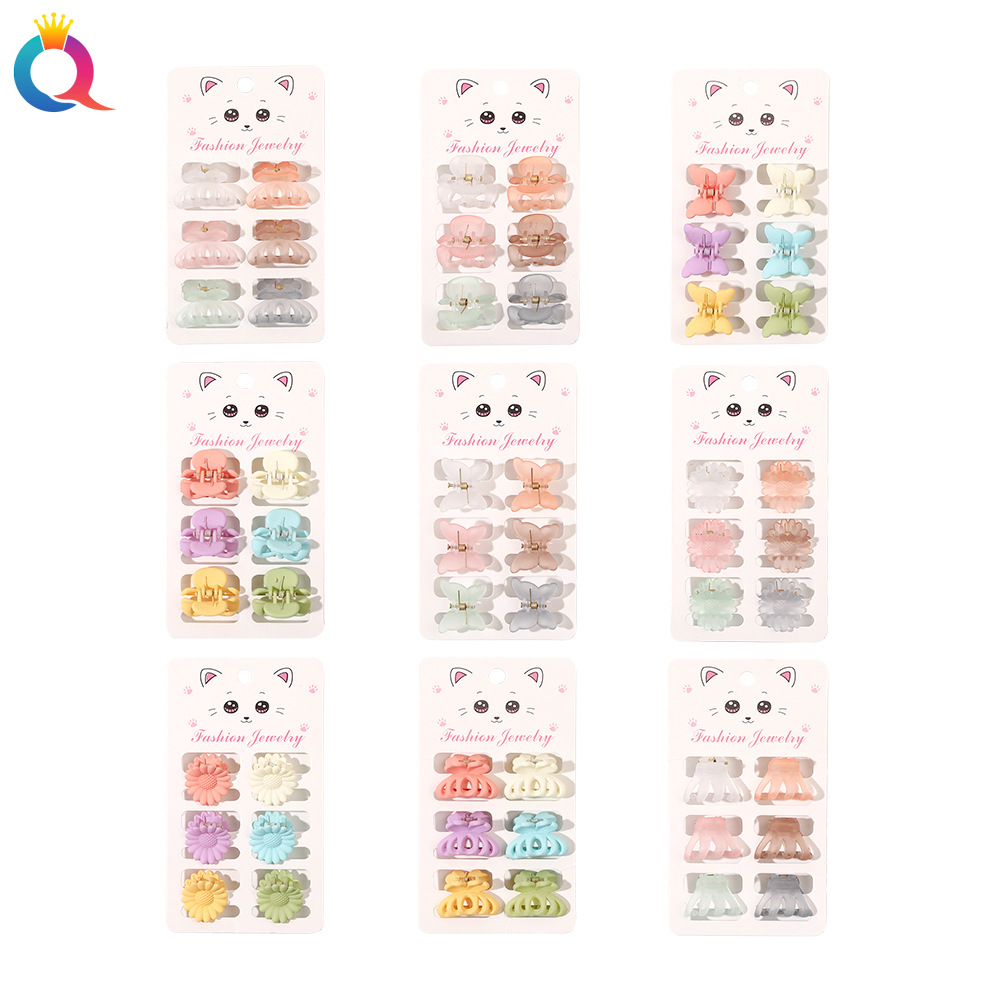 "Qiyue Korean Macaron-colored Mini Grab Clip matte frosted 6-piece set Simple and versatile hair grab bangs clip. full figure