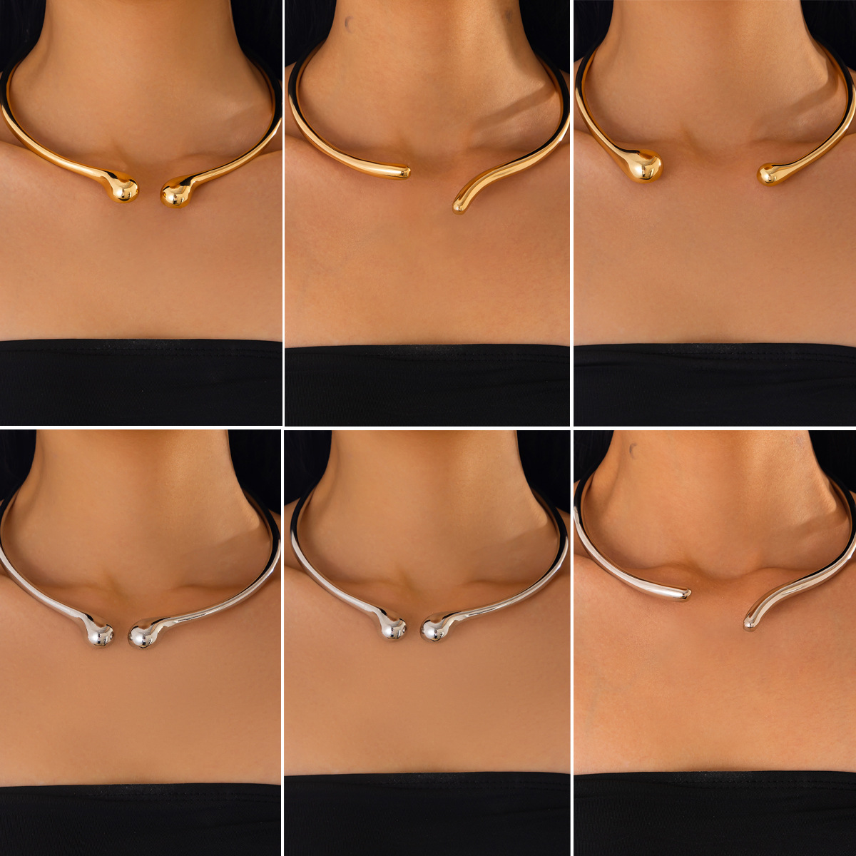 European and American cross-border accessories fashion sense water drop opening spring collar simple smooth alloy Necklace set full figure