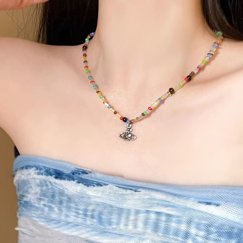 Homemade handmade colorful beaded necklace for women, summer design sense, niche collarbone chain, simple and versatile neck chain details Picture