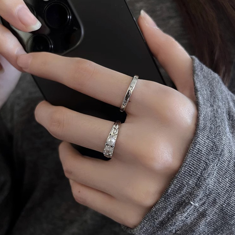 ins high-end cold style pearl ring, women's niche design sense, fashionable and individual open ring, light luxury index finger ring Specification drawing